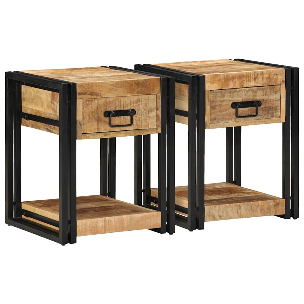Nachttische 2 Stk. 40x40x50 cm Raues Massivholz Mango