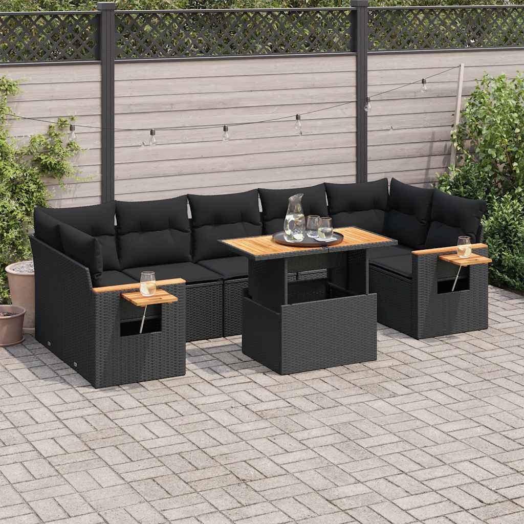 8-tlg. Garten-Sofagarnitur mit Kissen Schwarz Poly Rattan 8-tlg. Garten-Sofagarnitur mit Kissen Schwarz Poly Rattan