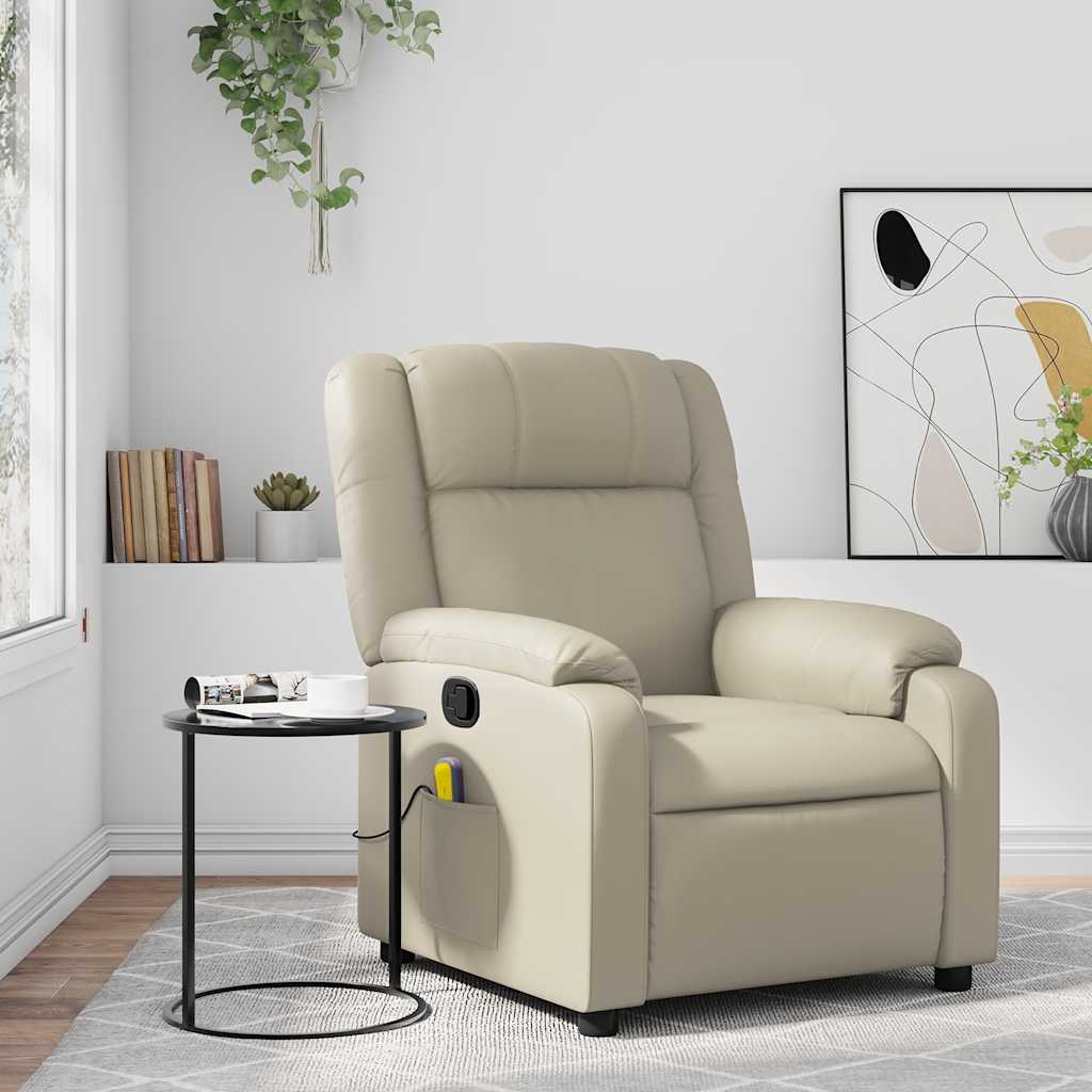 Massagesessel mit Relaxfunktion, Kunstleder, Creme