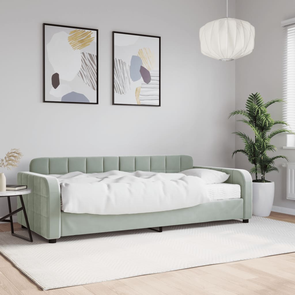 Tagesbett mit Matratze Hellgrau 90x190 cm Samt