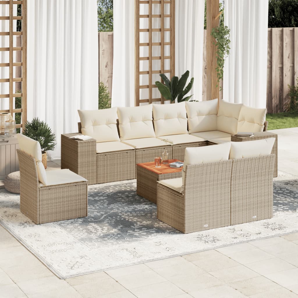 9-tlg. Garten-Sofagarnitur mit Kissen Beige Poly Rattan 9-tlg. Garten-Sofagarnitur mit Kissen Beige Poly Rattan