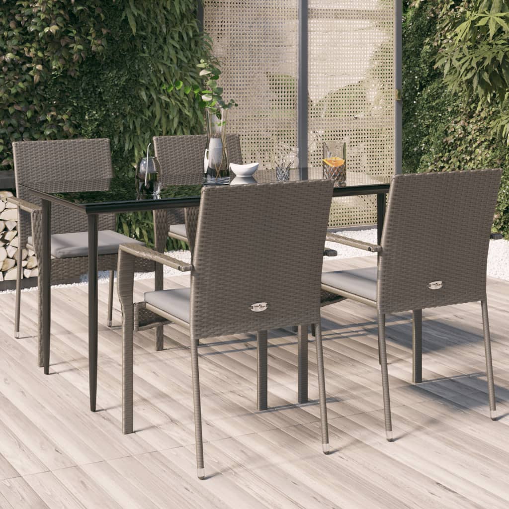 5-tlg. Garten-Essgruppe mit Kissen Schwarz und Grau Poly Rattan 5-tlg. Garten-Essgruppe mit Kissen Schwarz und Grau Poly Rattan
