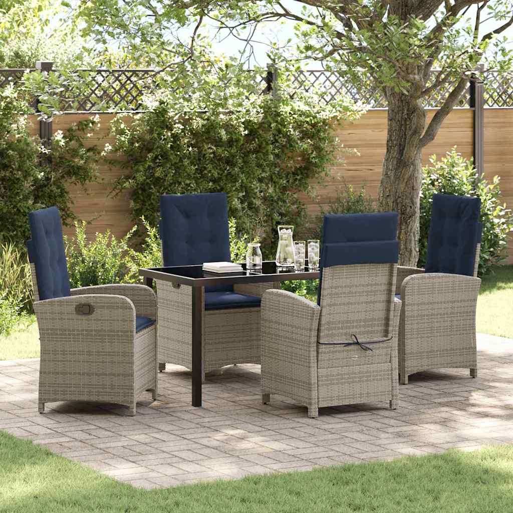 5-teiliges Garten-Esszimmer-Set mit Kissen aus grauem Poly Rattan 5-teiliges Garten-Esszimmer-Set mit Kissen aus grauem Poly Rattan
