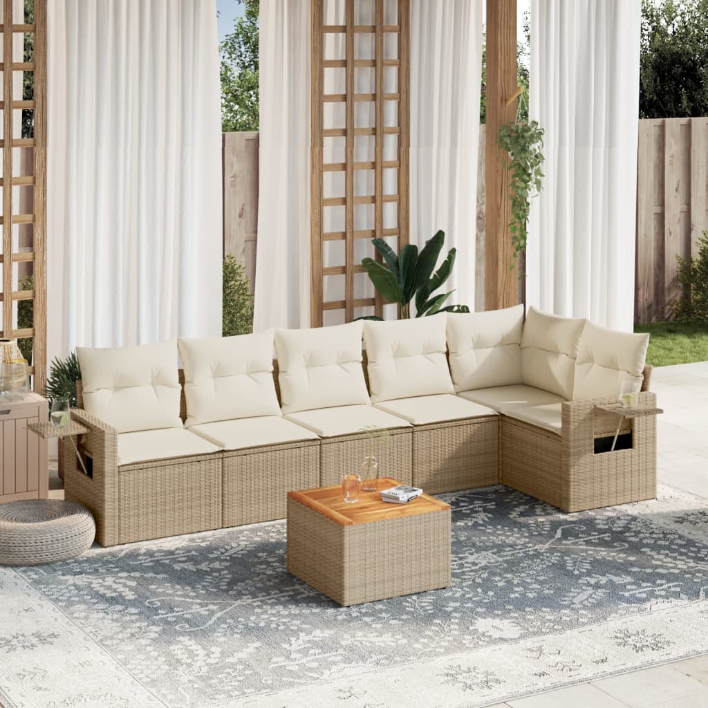 7-tlg. Garten-Sofagarnitur mit Kissen Beige Poly Rattan 7-tlg. Garten-Sofagarnitur mit Kissen Beige Poly Rattan