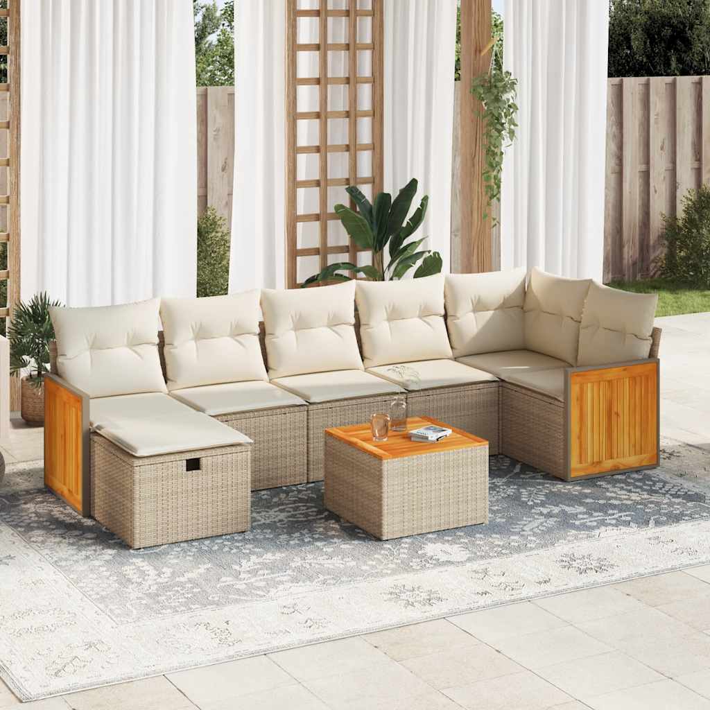 8-tlg. Garten-Sofagarnitur mit Kissen Beige Poly Rattan 8-tlg. Garten-Sofagarnitur mit Kissen Beige Poly Rattan