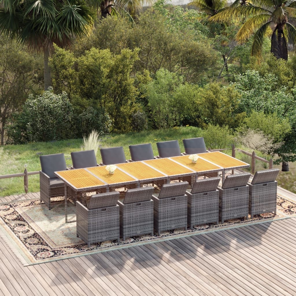 13-tlg. Garten-Essgruppe mit Kissen Poly Rattan Grau