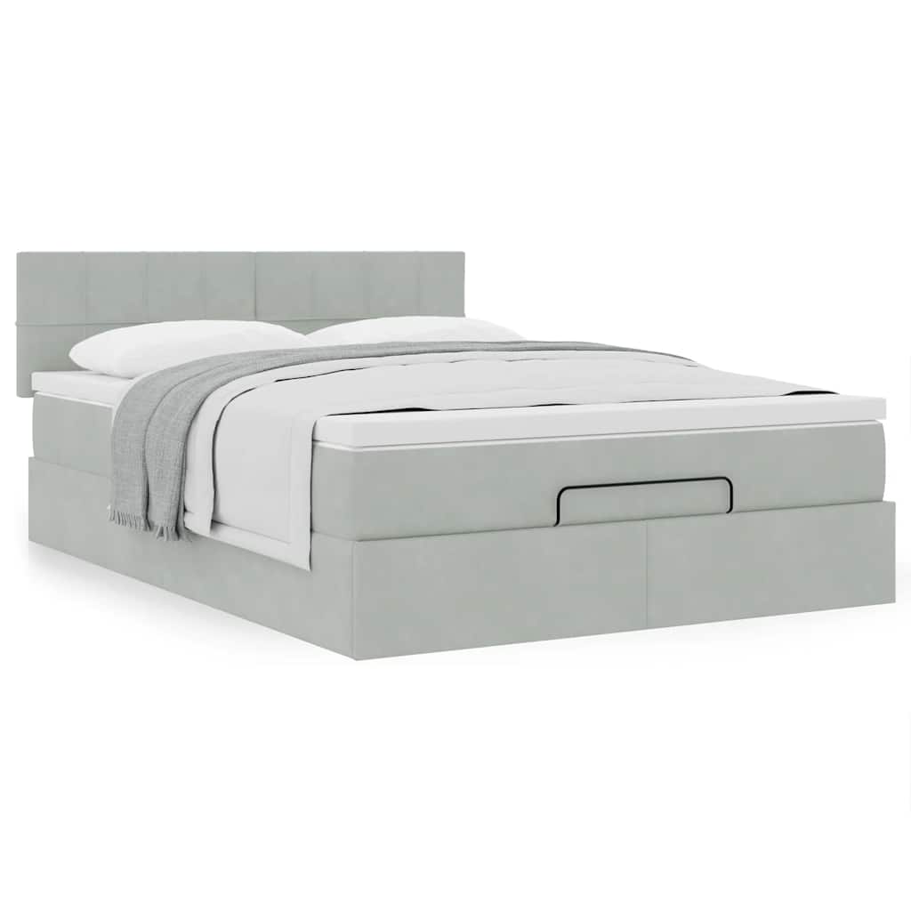 Ottoman-Bett mit Matratze Hellgrau 140x200 cm Samt