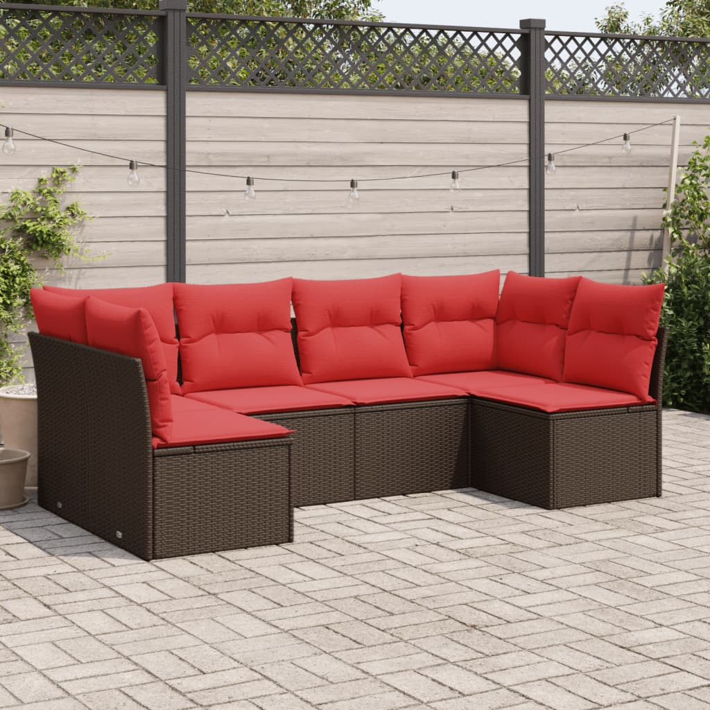 6-tlg. Garten-Sofagarnitur mit Kissen Braun Poly Rattan
