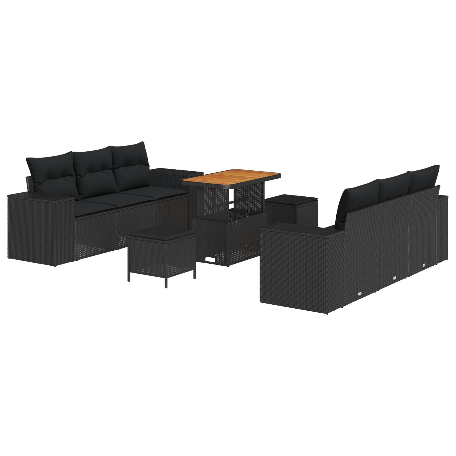 9-teiliges Garten Sofa Set mit Kissen - Schwarz - Poly-Rattan, Akazie, 3-teiliges Garten Ess-Set mit Kissen - Schwarz - Poly-Rattan, Akazie 9-teiliges Garten Sofa Set mit Kissen - Schwarz - Poly-Rattan, Akazie, 3-teiliges Garten Ess-Set mit Kissen - Schwarz - Poly-Rattan, Akazie