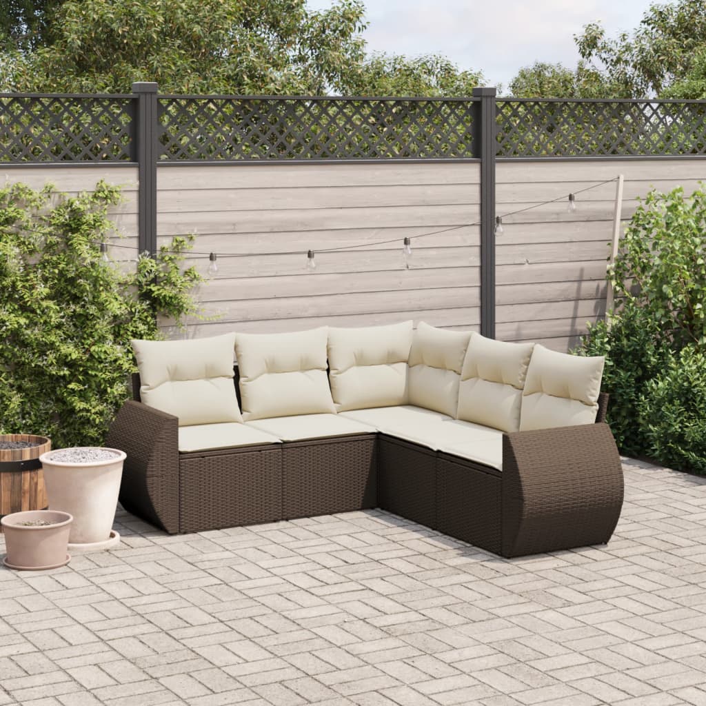 5-tlg. Garten-Sofagarnitur mit Kissen Braun Poly Rattan 5-tlg. Garten-Sofagarnitur mit Kissen Braun Poly Rattan