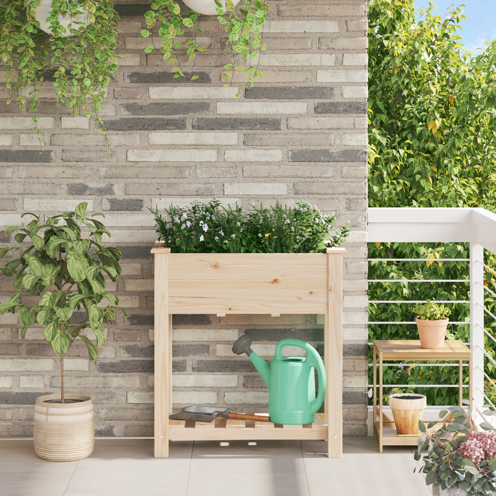 Gartenpflanzer mit Regal 71x37x76 cm aus solidem Kiefernholz