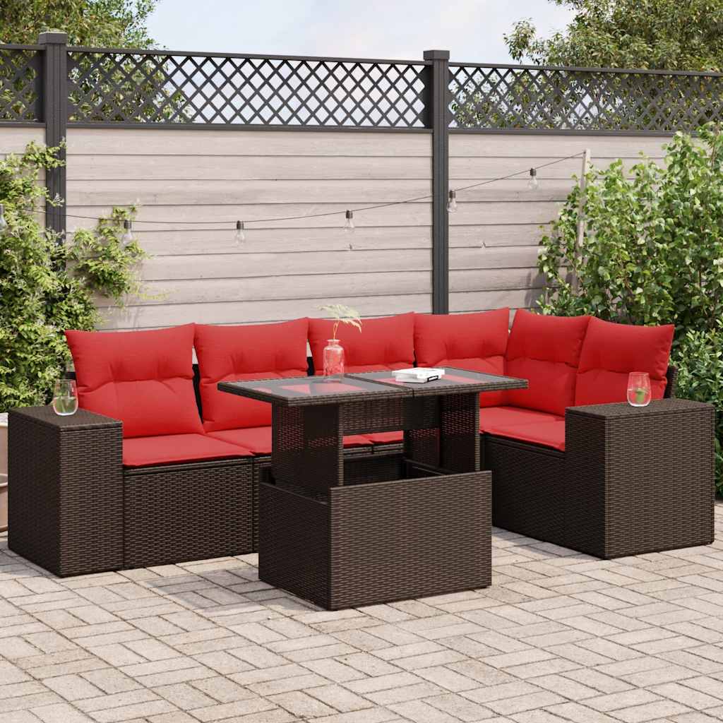6-tlg. Garten-Sofagarnitur mit Kissen Braun Poly Rattan Akazie 6-tlg. Garten-Sofagarnitur mit Kissen Braun Poly Rattan Akazie