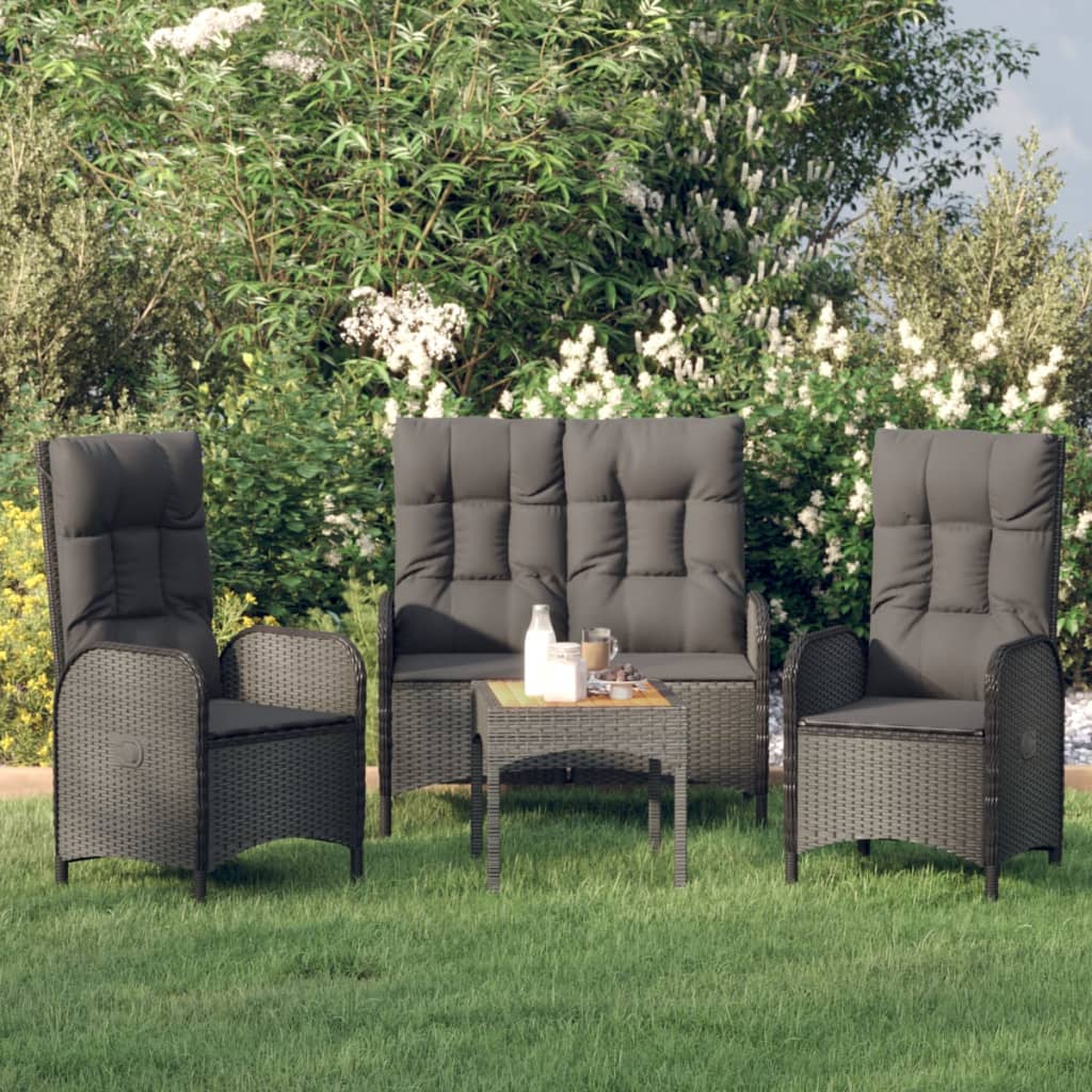 3-tlg. Garten-Essgruppe mit Kissen Schwarz Poly Rattan 3-tlg. Garten-Essgruppe mit Kissen Schwarz Poly Rattan
