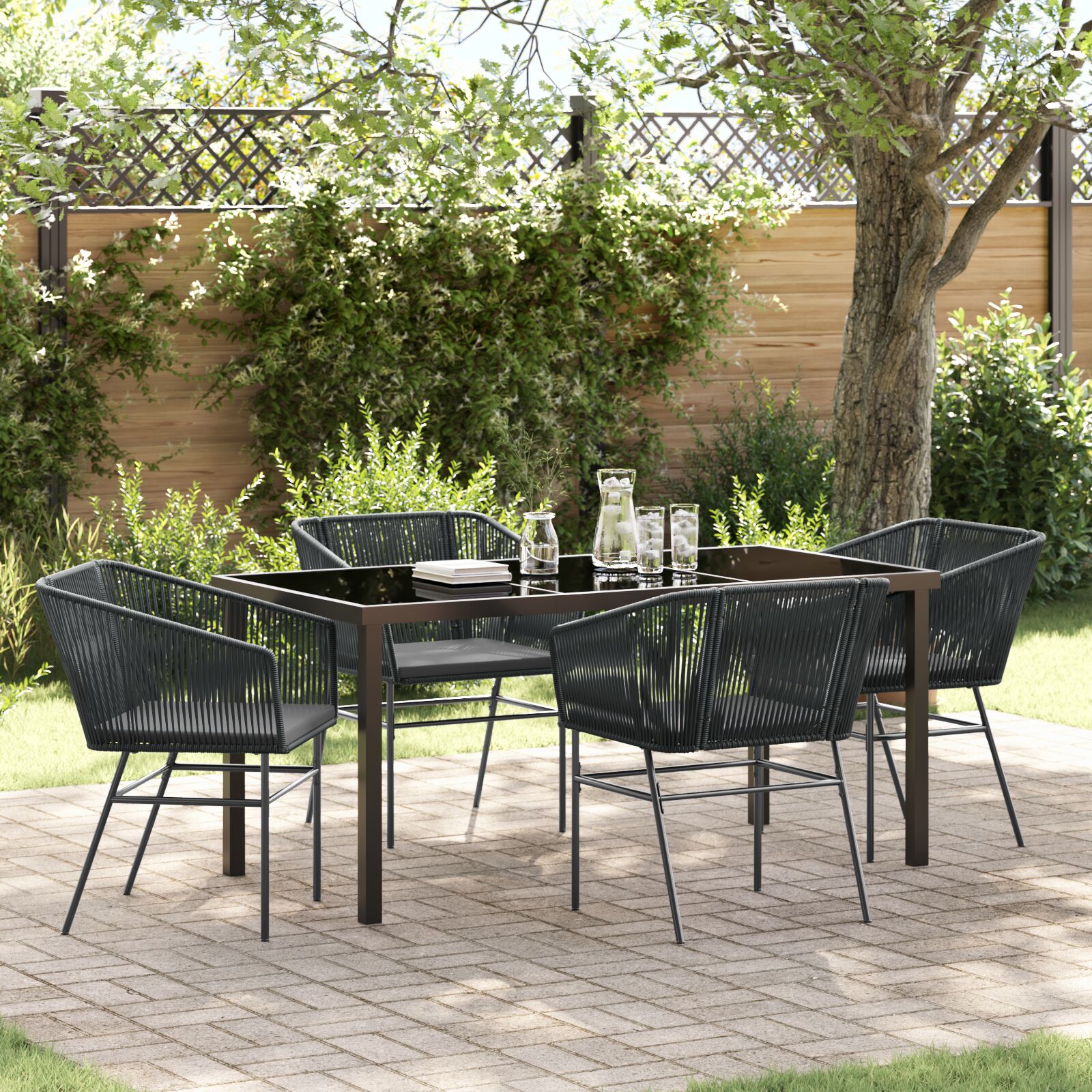 Set aus 3 Schwarz PE-Rattan, pulverbeschichteter Stahl Mittel