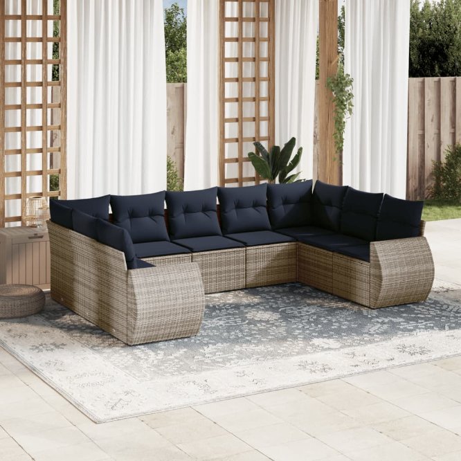 9-teiliges Gartensofa-Set mit Kissen, grau, Polyrattan 9-teiliges Gartensofa-Set mit Kissen, grau, Polyrattan