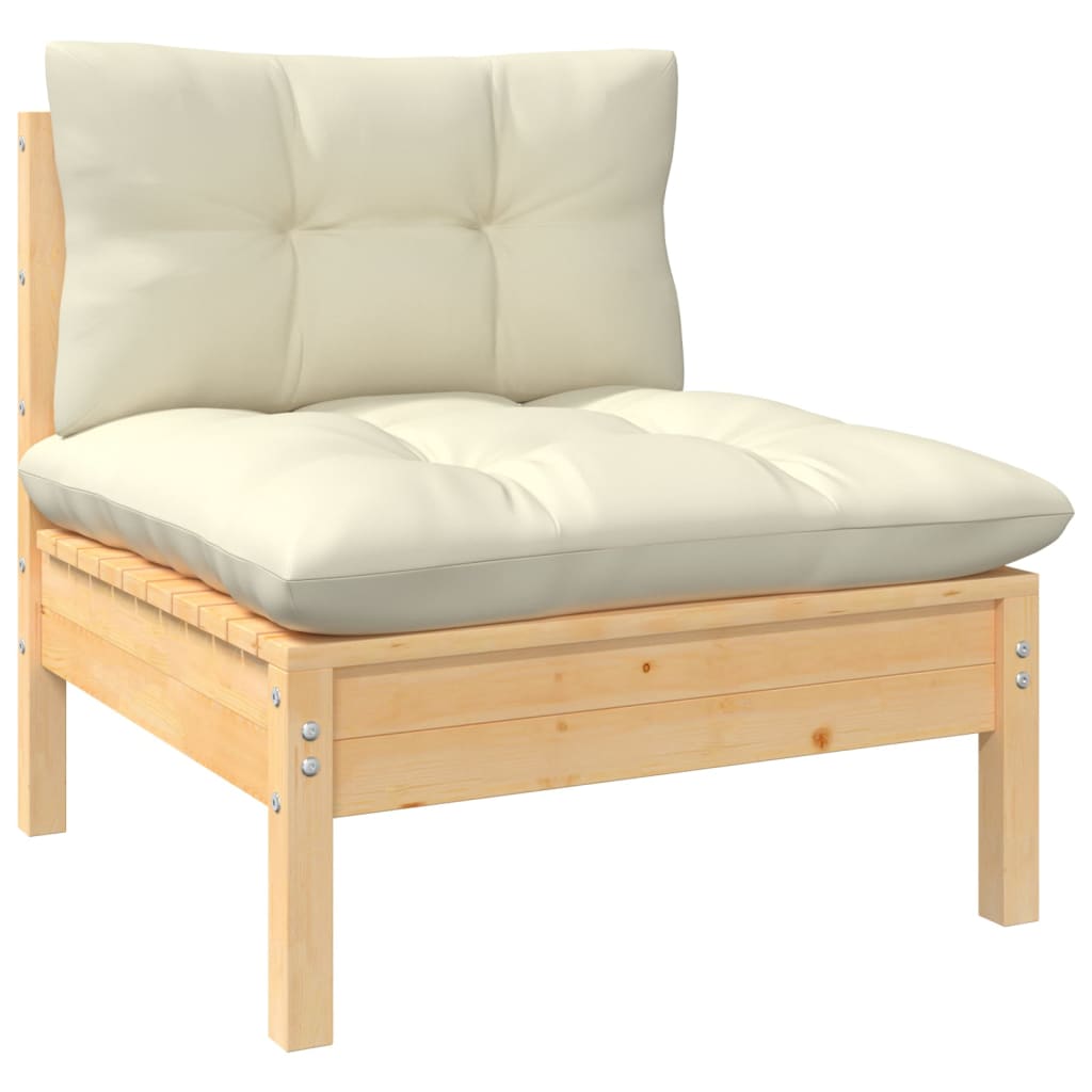 Garten-Mittelsofa mit Kissen in Creme Massivholz Kiefer Garten-Mittelsofa mit Kissen in Creme Massivholz Kiefer