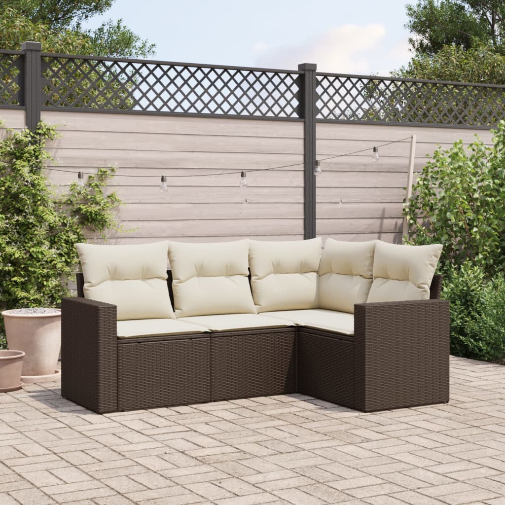 4-tlg. Garten-Sofagarnitur mit Kissen Braun Poly Rattan 4-tlg. Garten-Sofagarnitur mit Kissen Braun Poly Rattan