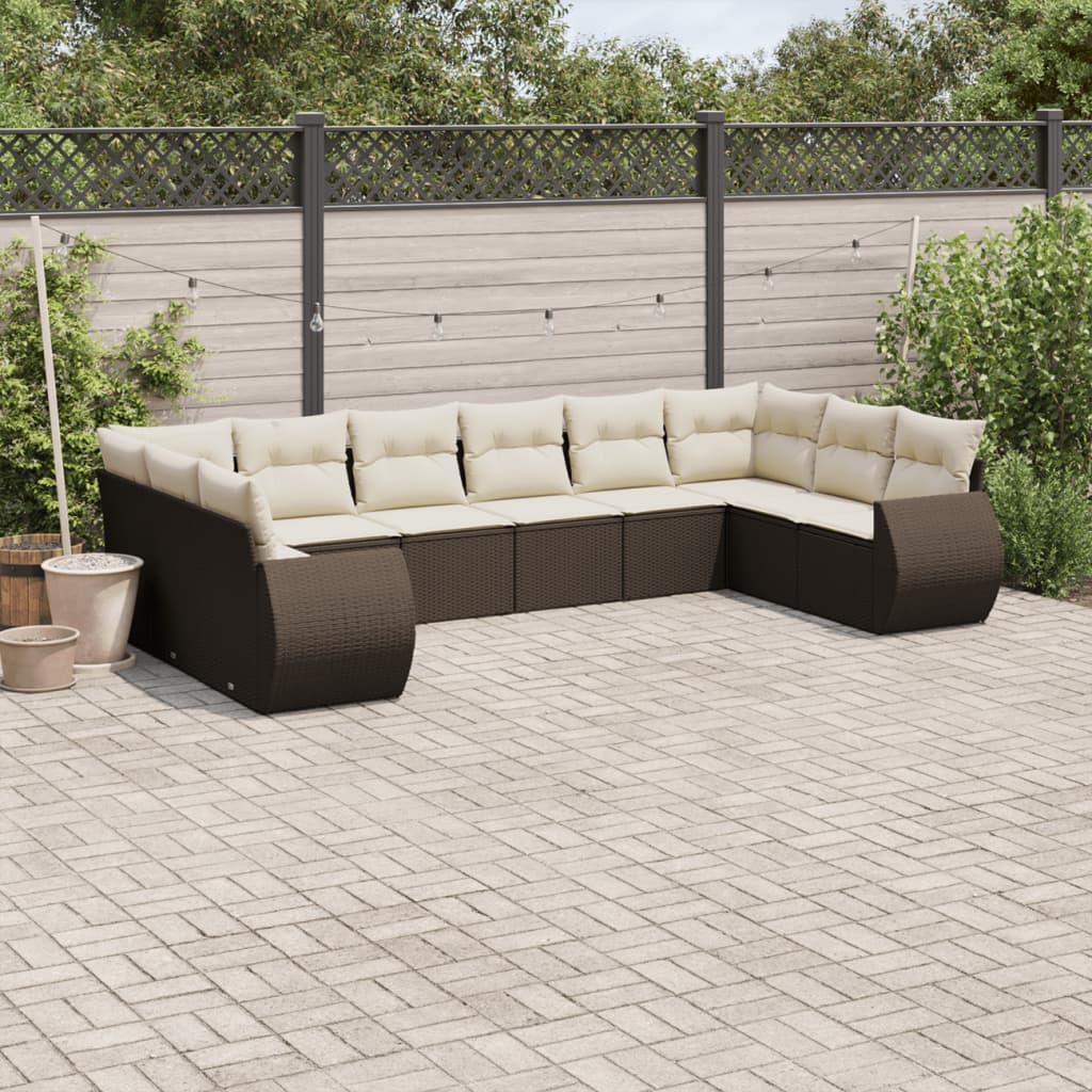 10-tlg. Garten-Sofagarnitur mit Kissen Braun Poly Rattan 10-tlg. Garten-Sofagarnitur mit Kissen Braun Poly Rattan