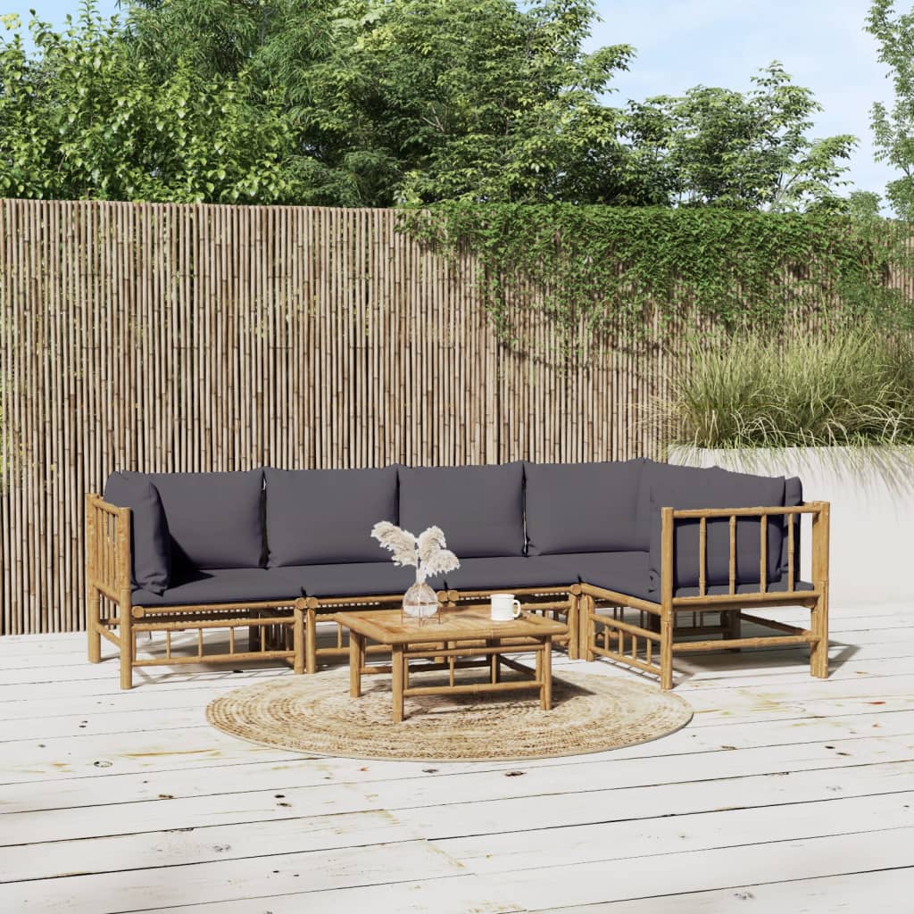 6-tlg. Garten-Lounge-Set mit Dunkelgrauen Kissen Bambus 6-tlg. Garten-Lounge-Set mit Dunkelgrauen Kissen Bambus