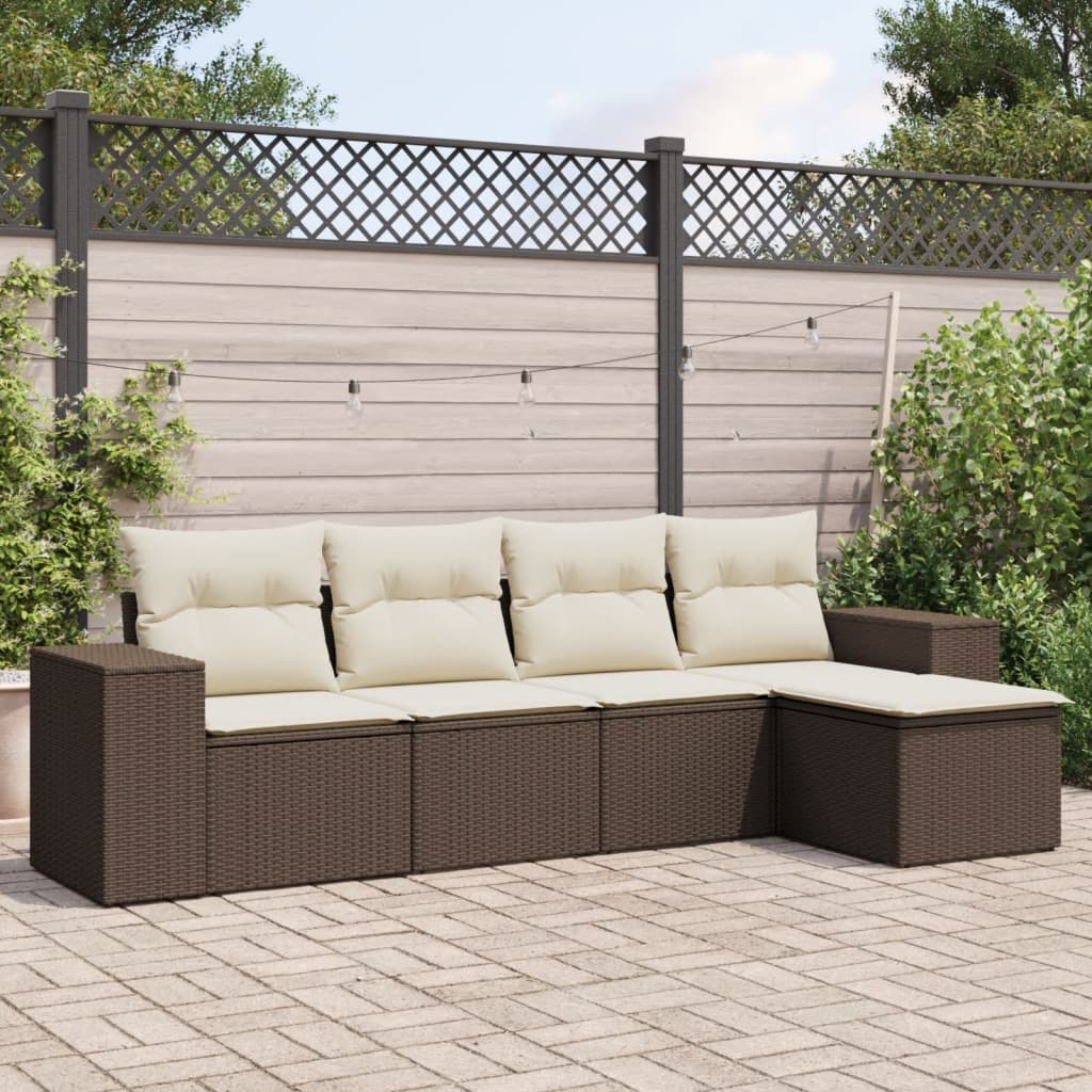 5-tlg. Garten-Sofagarnitur mit Kissen Braun Poly Rattan 5-tlg. Garten-Sofagarnitur mit Kissen Braun Poly Rattan