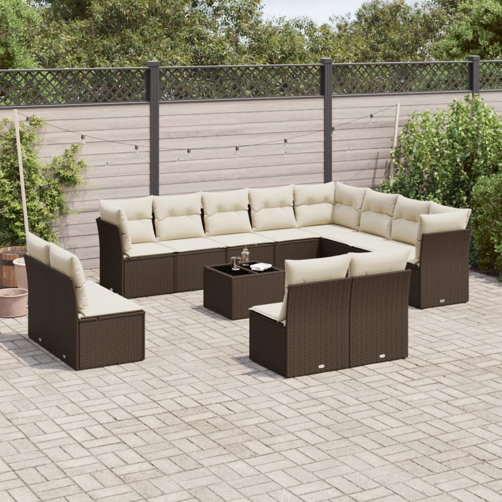 13-tlg. Garten-Sofagarnitur mit Kissen Braun Poly Rattan 13-tlg. Garten-Sofagarnitur mit Kissen Braun Poly Rattan