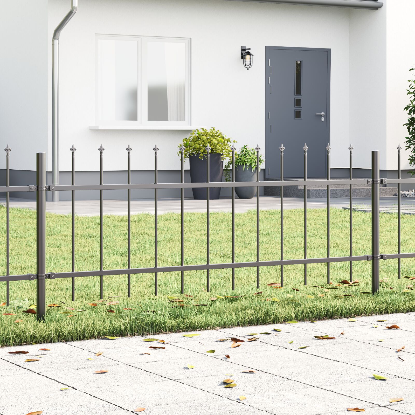 vidaXL Gartenzaun mit Speartop grau 15,3 x 0,6 m aus Stahl