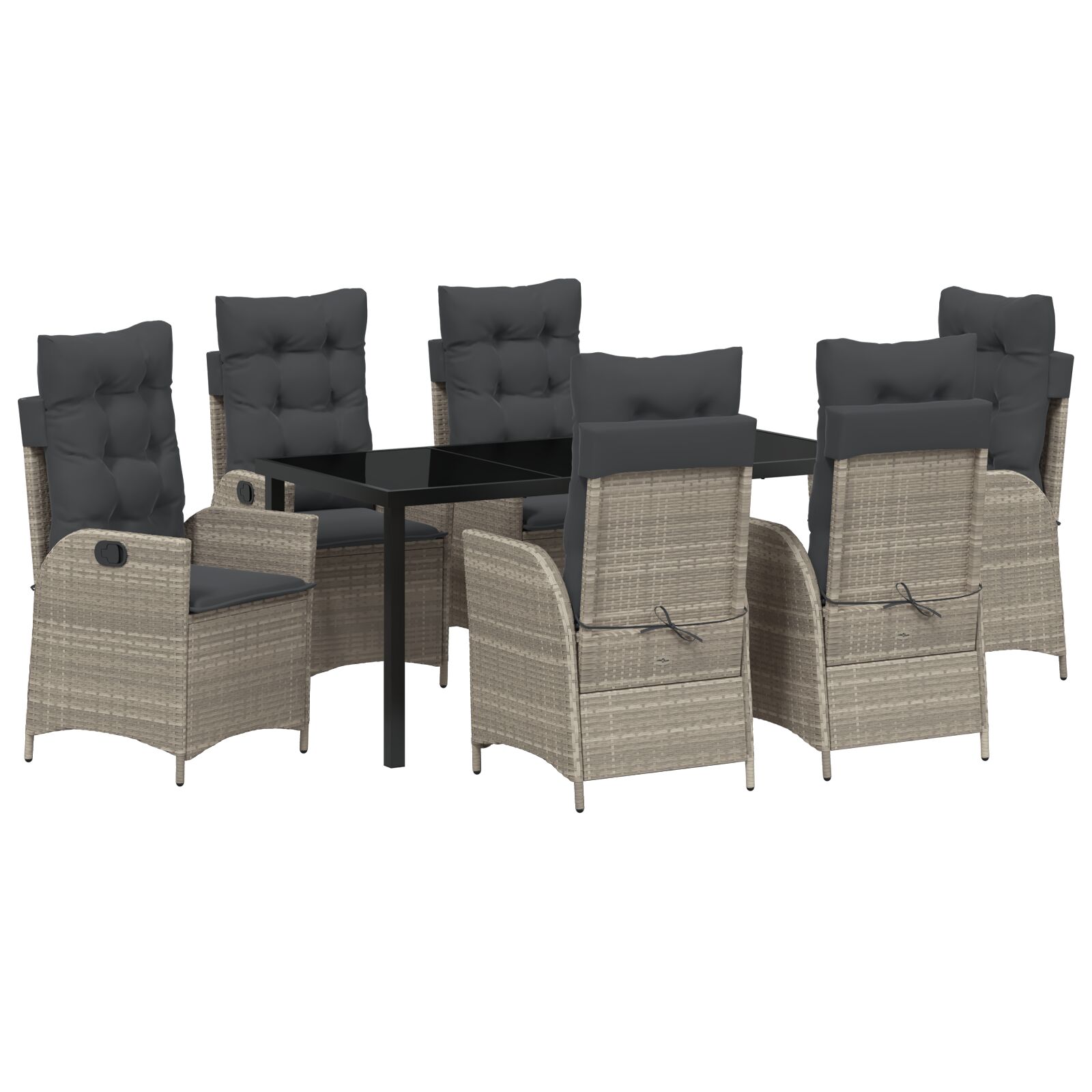 7-teiliges Garten-Dining-Set mit Kissen Hellgrau Poly-Rattan