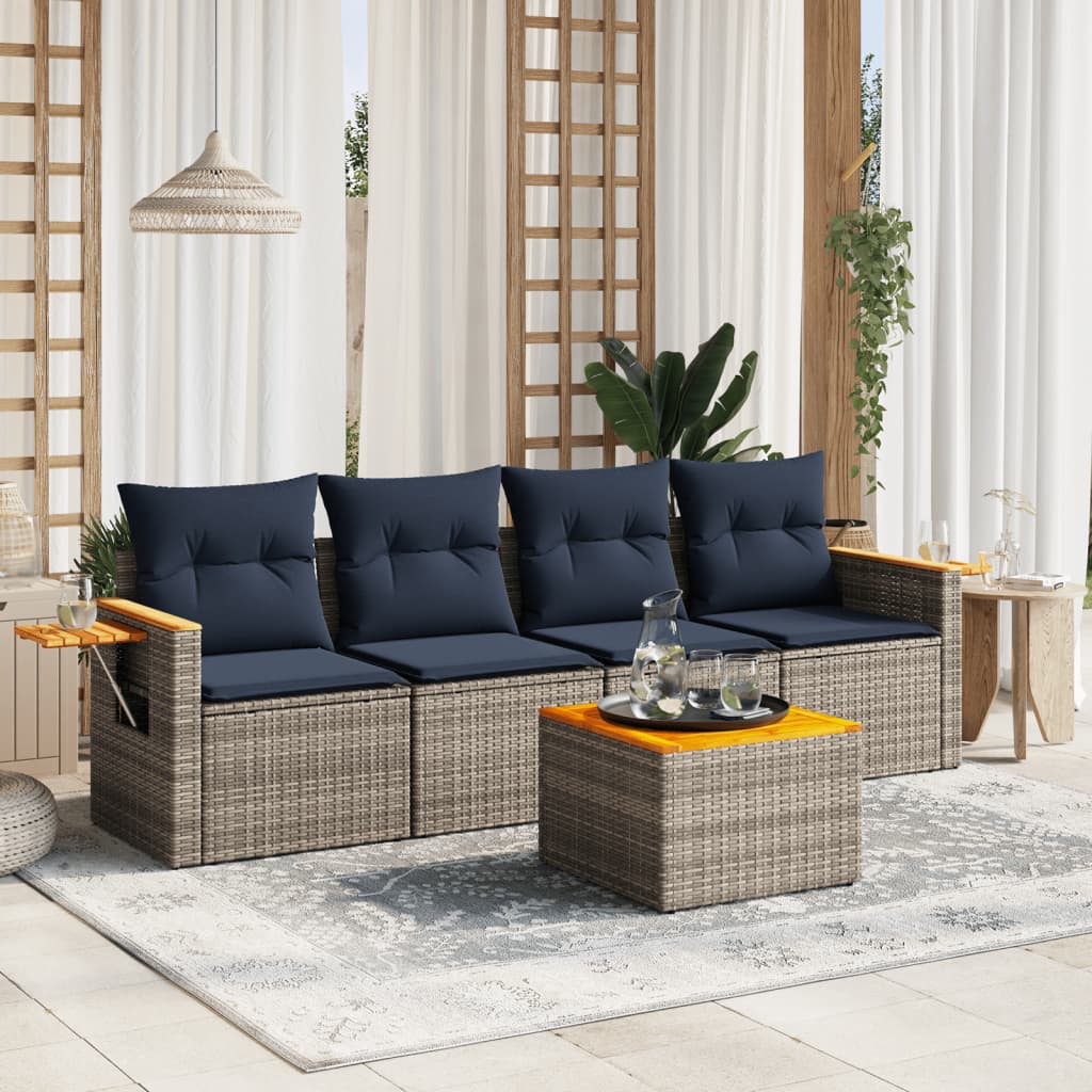 5-tlg. Garten-Sofagarnitur mit Kissen Grau Poly Rattan 5-tlg. Garten-Sofagarnitur mit Kissen Grau Poly Rattan
