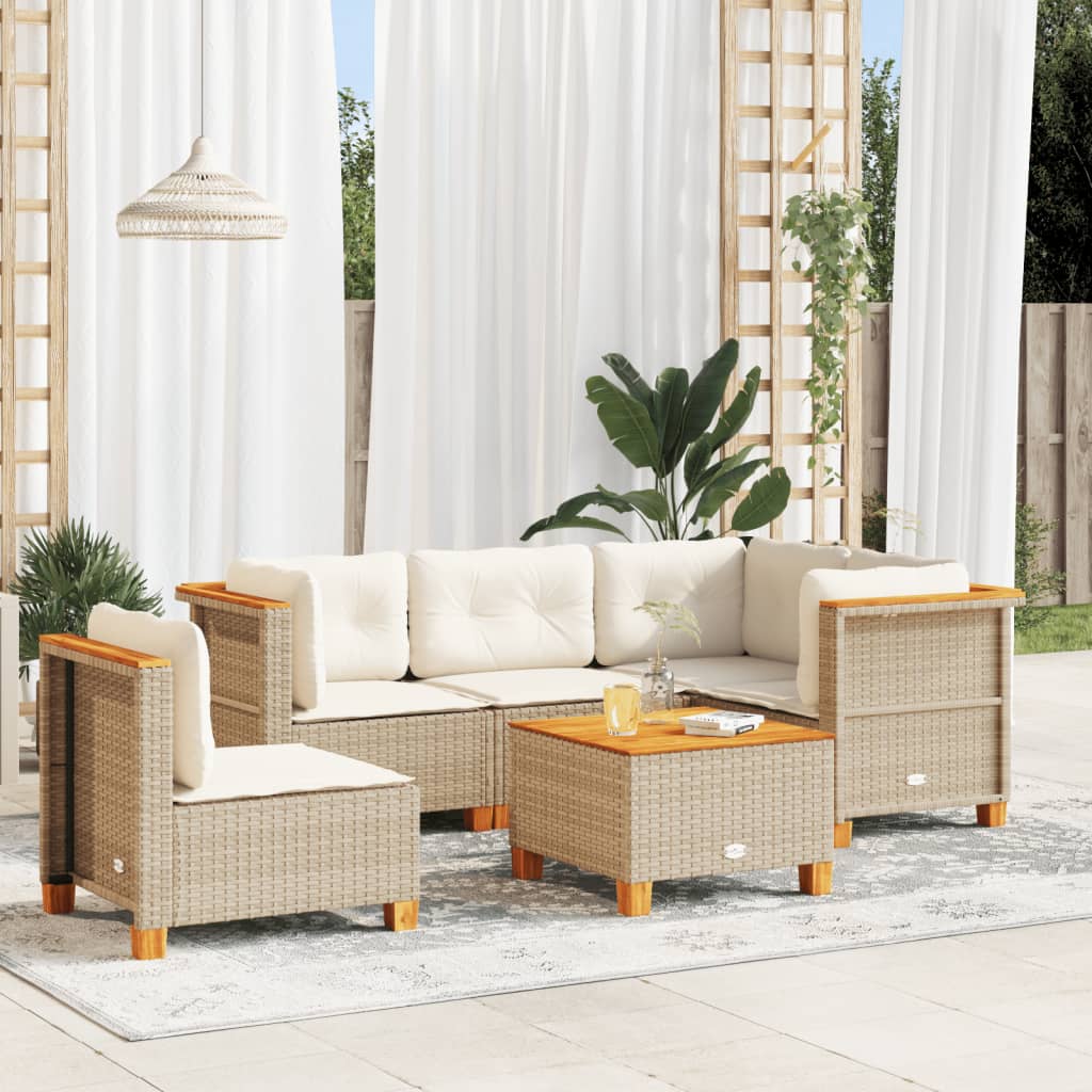 6-tlg. Garten-Sofagarnitur mit Kissen Beige Poly Rattan 6-tlg. Garten-Sofagarnitur mit Kissen Beige Poly Rattan