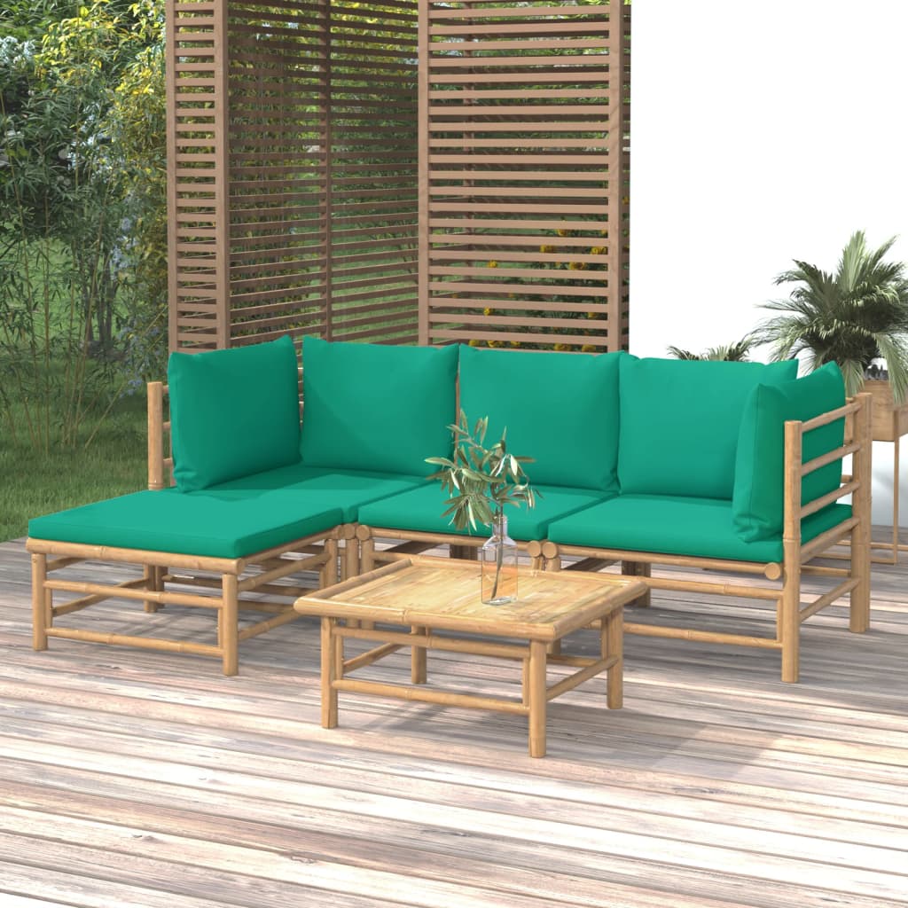 5-tlg. Garten-Lounge-Set mit Grünen Kissen Bambus 5-tlg. Garten-Lounge-Set mit Grünen Kissen Bambus
