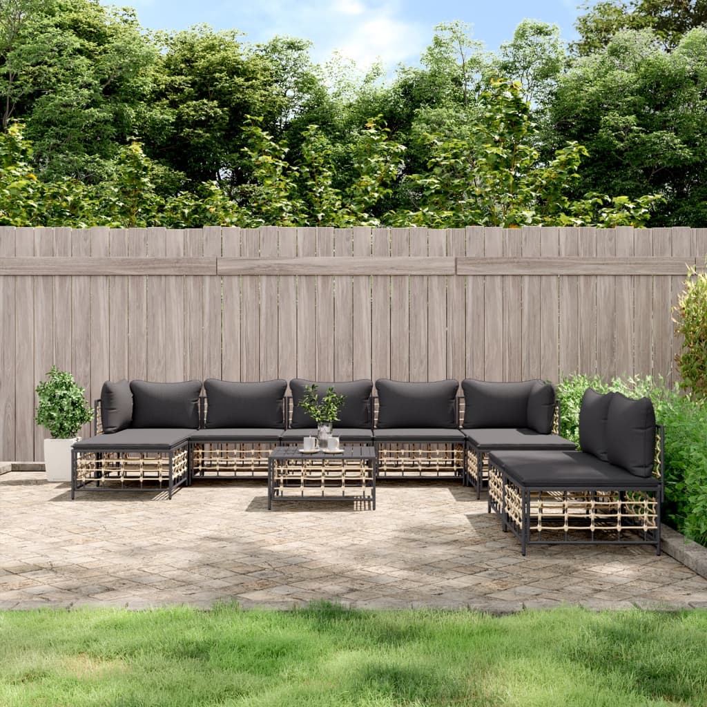 10-tlg. Garten-Lounge-Set mit Kissen Anthrazit Poly Rattan 10-tlg. Garten-Lounge-Set mit Kissen Anthrazit Poly Rattan