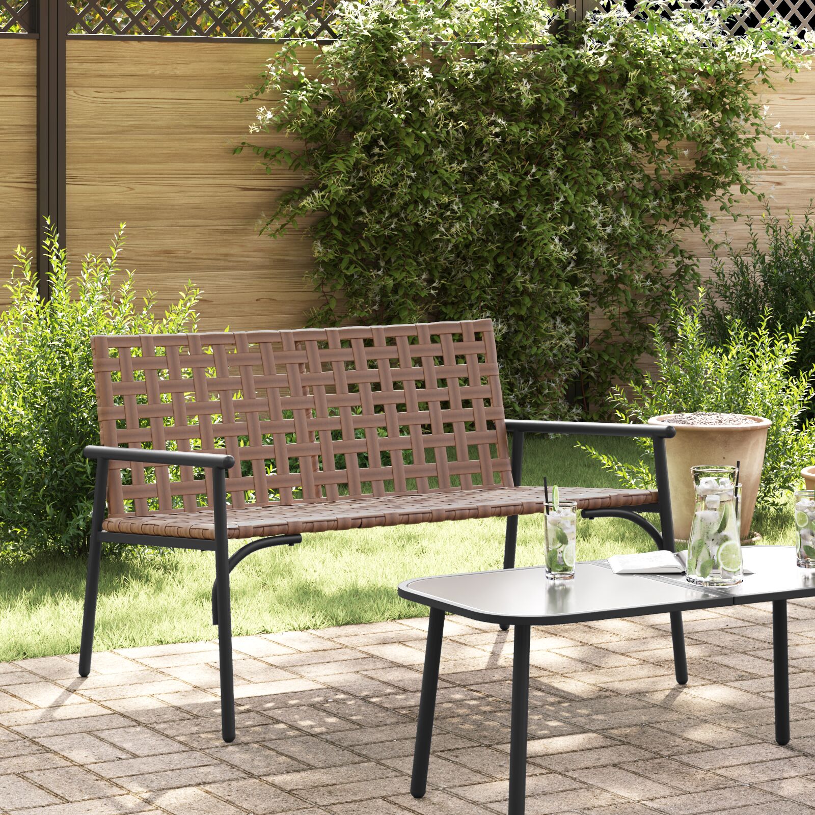 Gartenbank Schwarz 113x79x75 cm Poly Rattan Gartenbank Schwarz 113x79x75 cm Poly Rattan