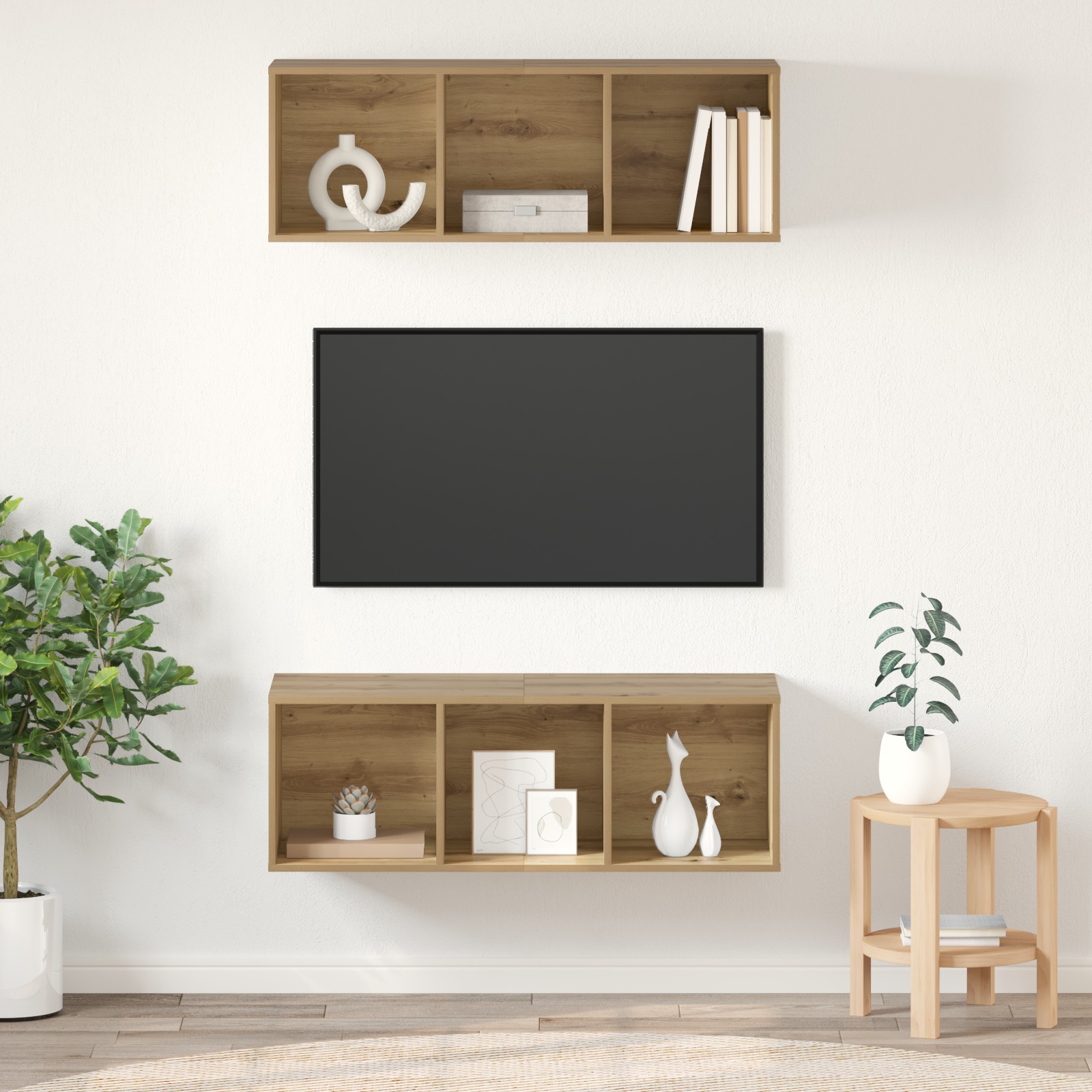 Wandmontierte TV-Schränke mit Regal Wandmontiert mit Speicher 2 pcs Eiche handwerklich