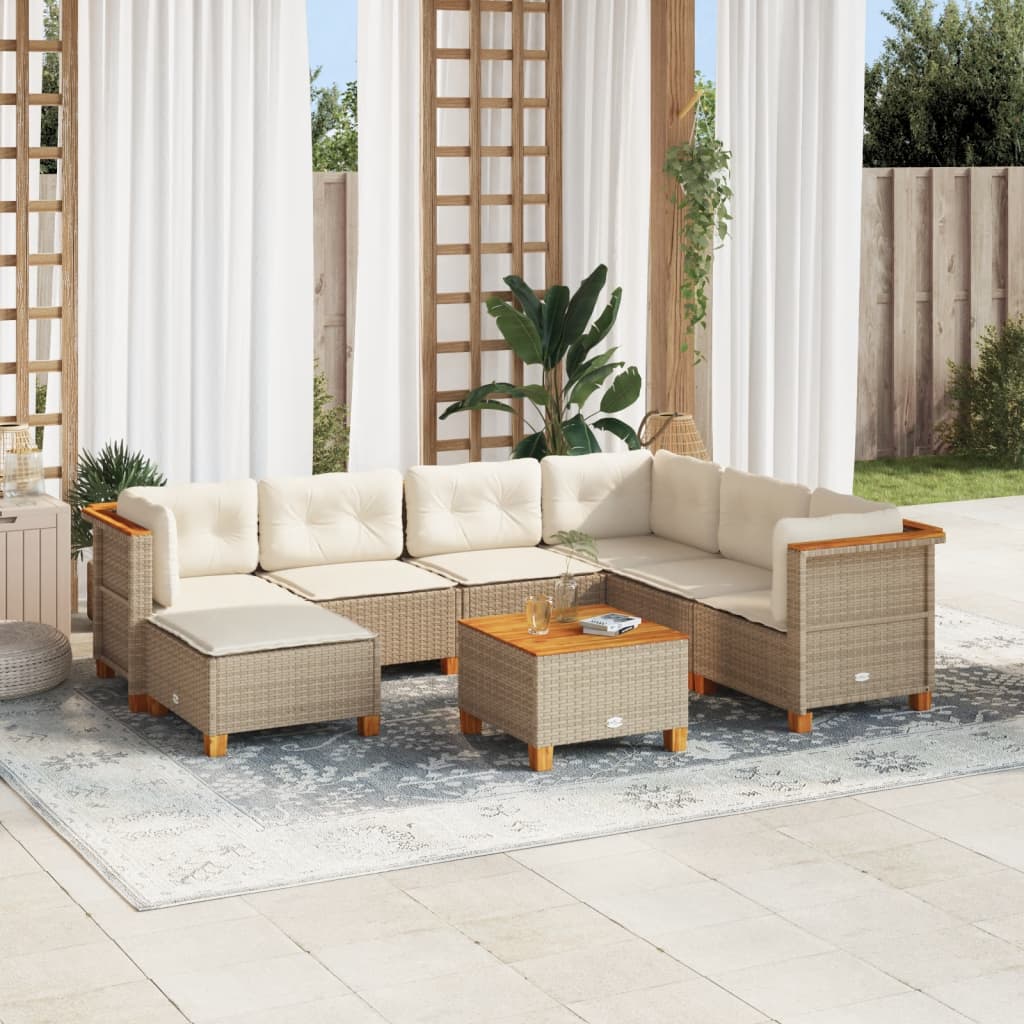 8-tlg. Garten-Sofagarnitur mit Kissen Beige Poly Rattan 8-tlg. Garten-Sofagarnitur mit Kissen Beige Poly Rattan