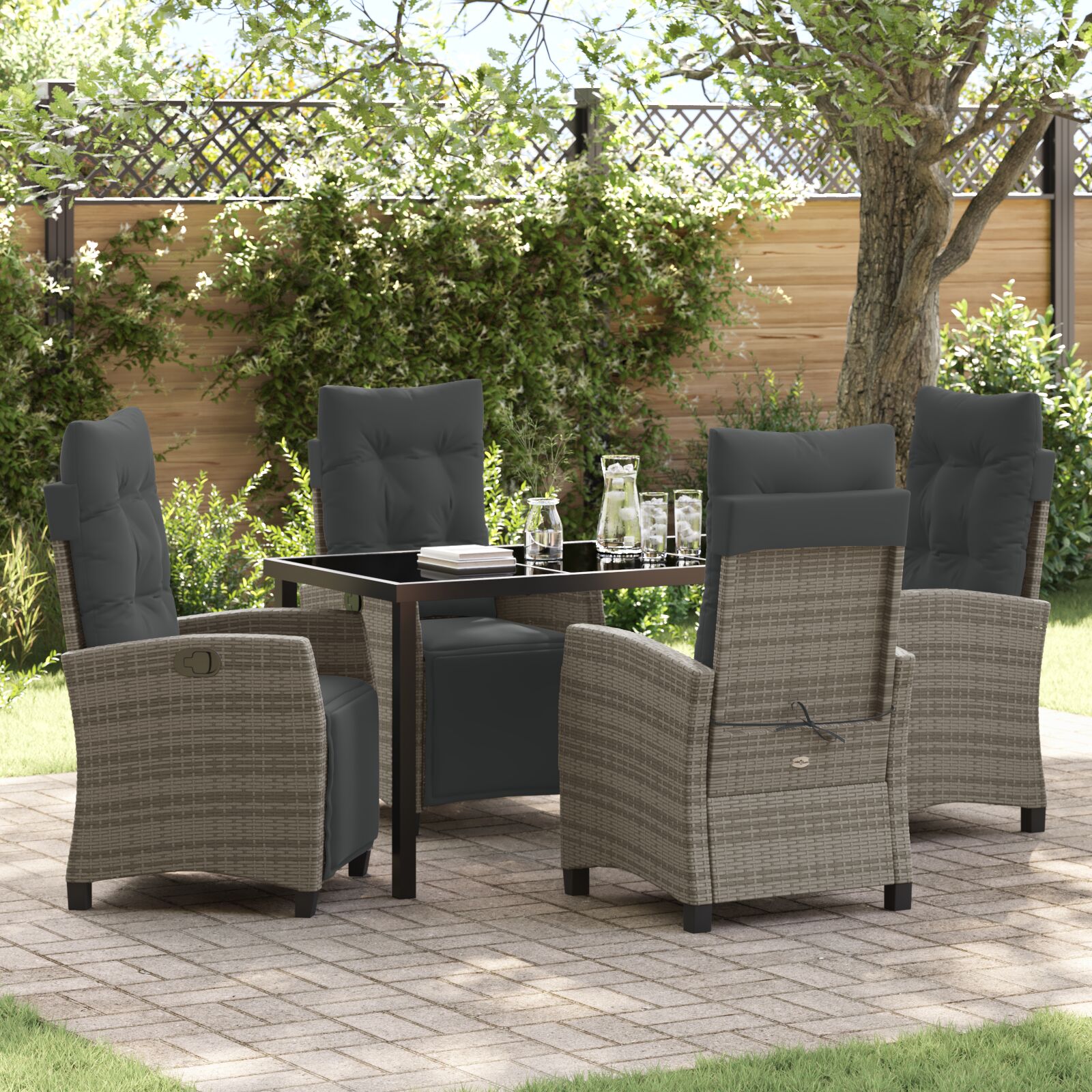 5-teiliges Garten-Esszimmer-Set Grau Poly-Rattan