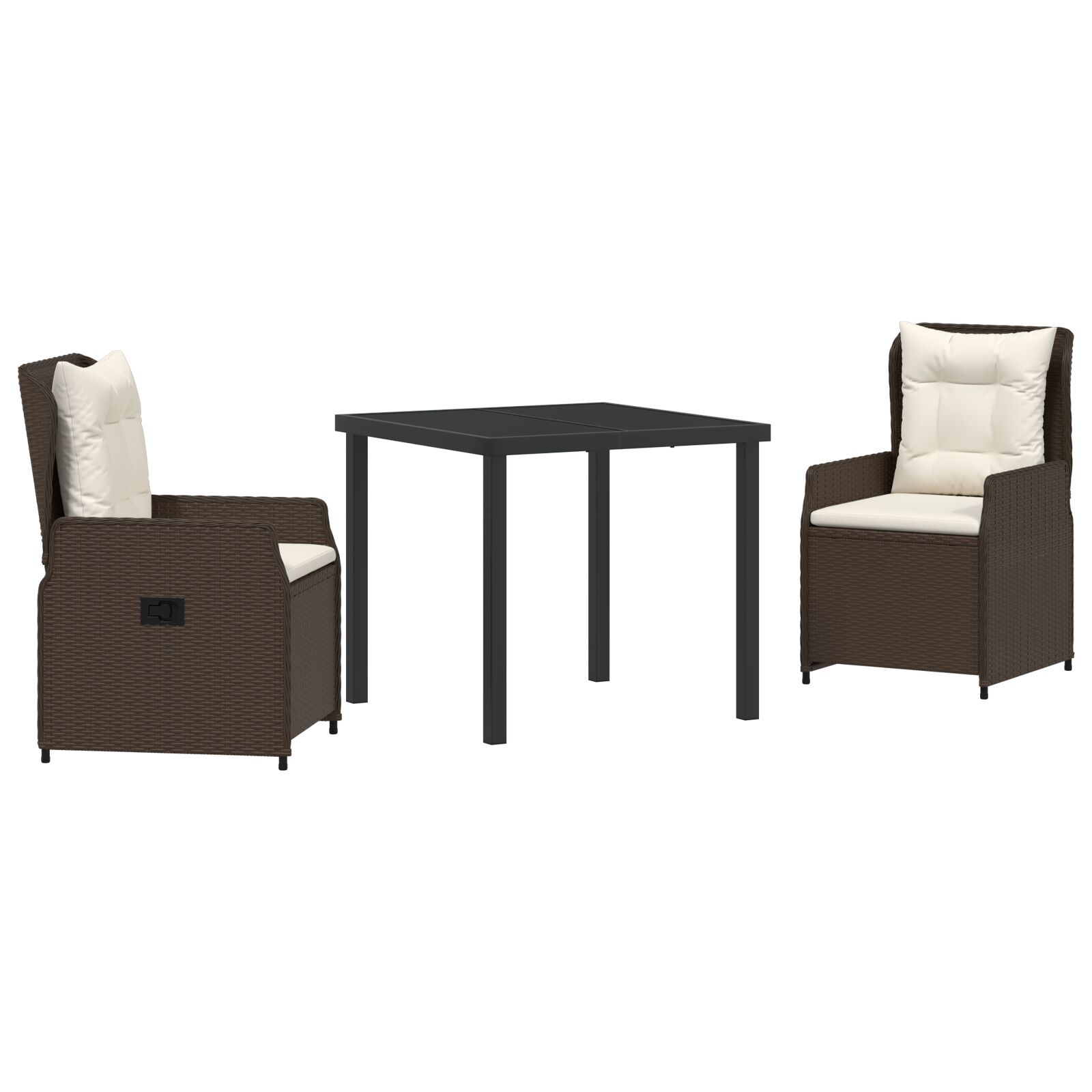 3-teiliges Garten Essset Braunes Poly-Rattan, Gartentisch Schwarz 80x80x73 cm Getempertes Glas 3-teiliges Garten Essset Braunes Poly-Rattan, Gartentisch Schwarz 80x80x73 cm Getempertes Glas