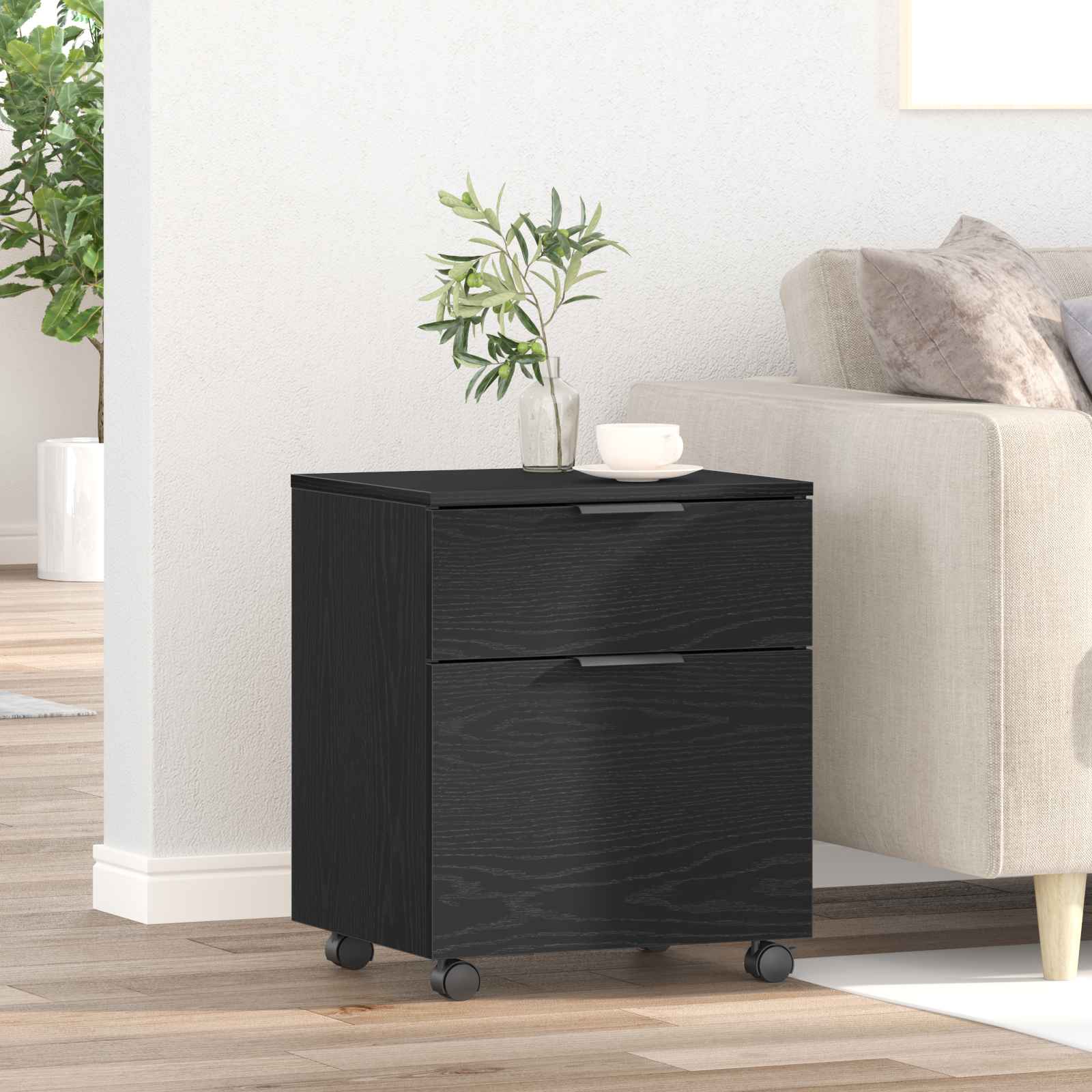 Aktenschrank mit Rollen Schwarz Eiche 45x38x54 cm