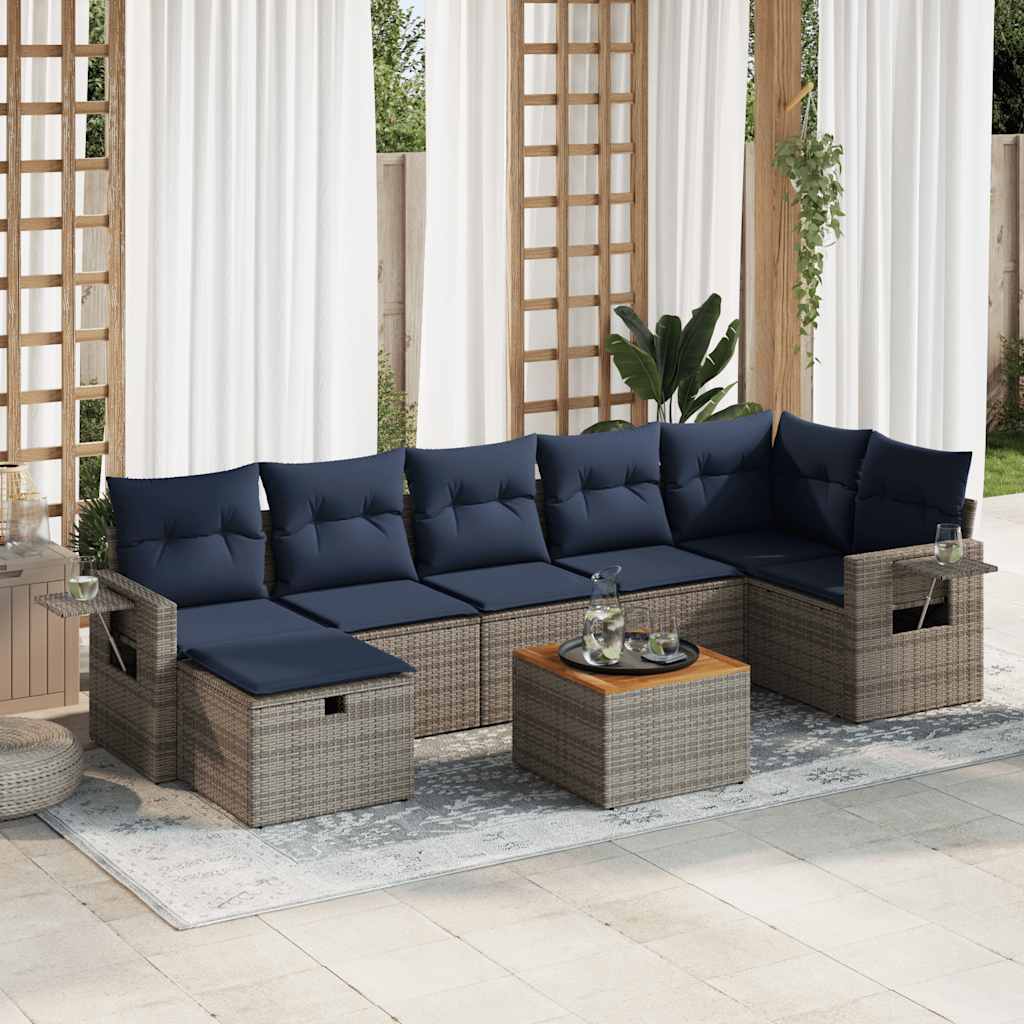 8-tlg. Garten-Sofagarnitur mit Kissen Grau Poly Rattan 8-tlg. Garten-Sofagarnitur mit Kissen Grau Poly Rattan