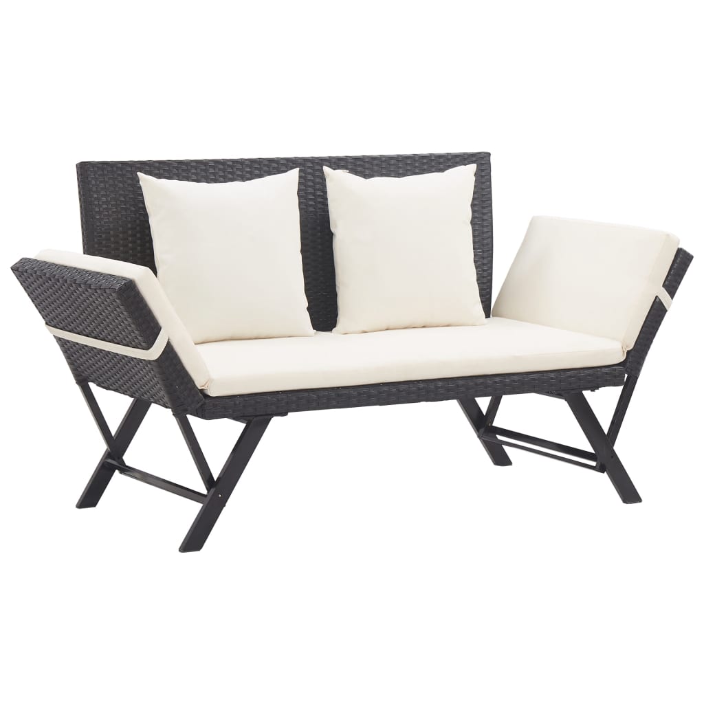 Gartenbank mit Auflagen 176 cm Schwarz Poly Rattan Gartenbank mit Auflagen 176 cm Schwarz Poly Rattan