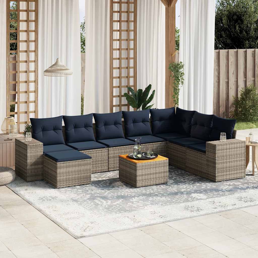 9-teiliges Gartensofa-Set mit Kissen, grau, Polyrattan 9-teiliges Gartensofa-Set mit Kissen, grau, Polyrattan