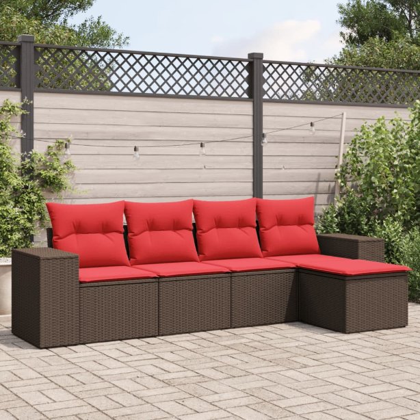 5-teiliges Gartensofa-Set mit Kissen, braun, Polyrattan 5-teiliges Gartensofa-Set mit Kissen, braun, Polyrattan