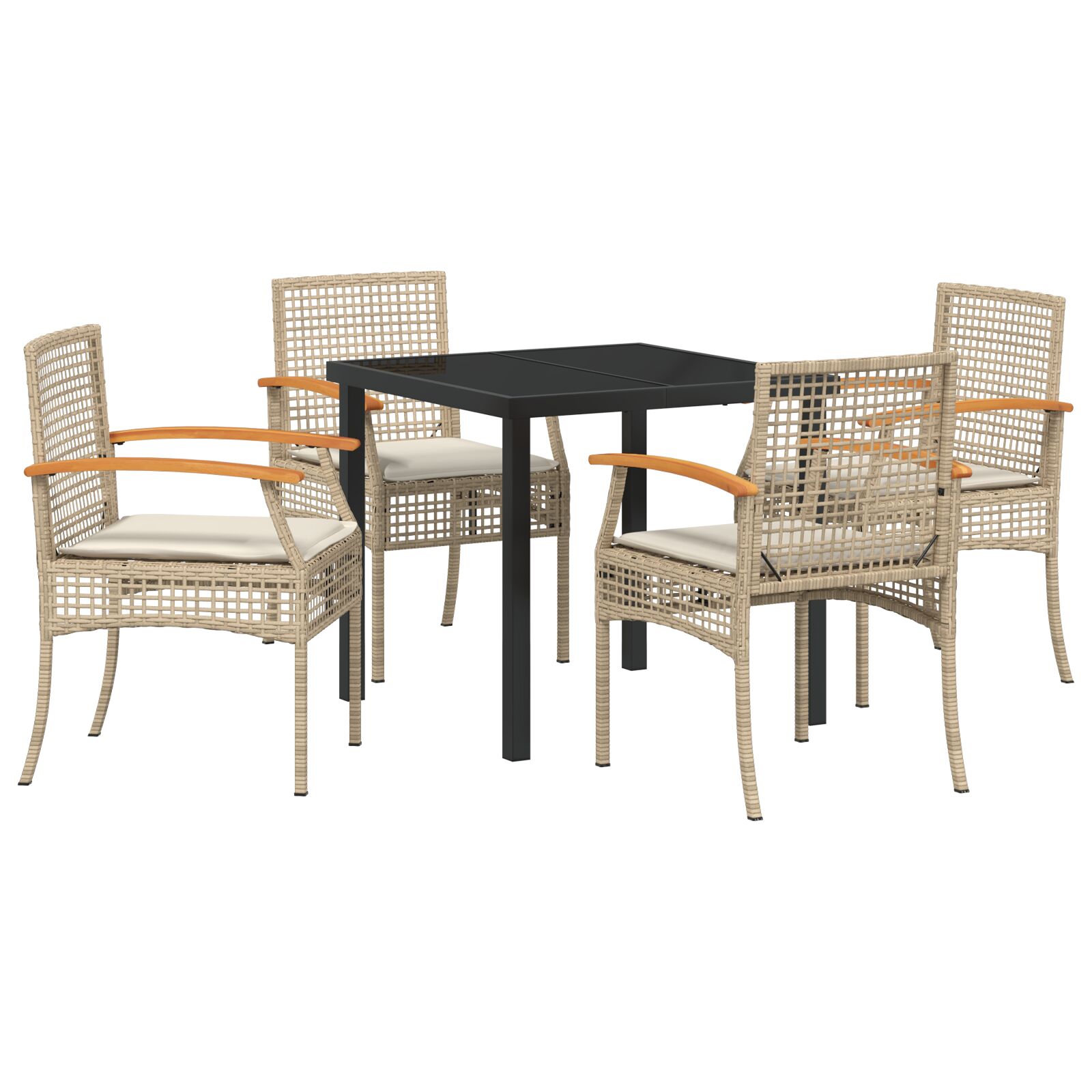 5-teiliges Garten-Ess-Set mit Kissen in Beige Poly-Rattan