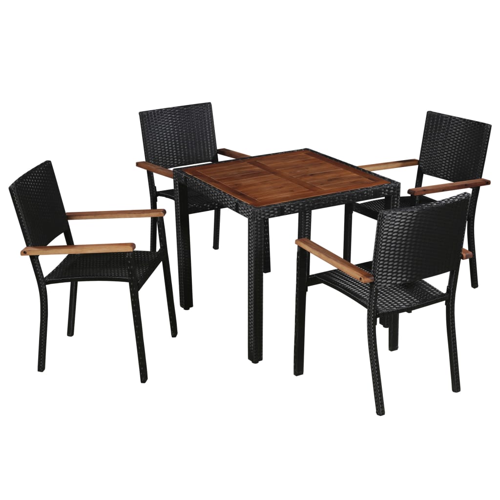 5-tlg. Garten-Essgruppe Poly Rattan Akazie Massivholz Schwarz 5-tlg. Garten-Essgruppe Poly Rattan Akazie Massivholz Schwarz