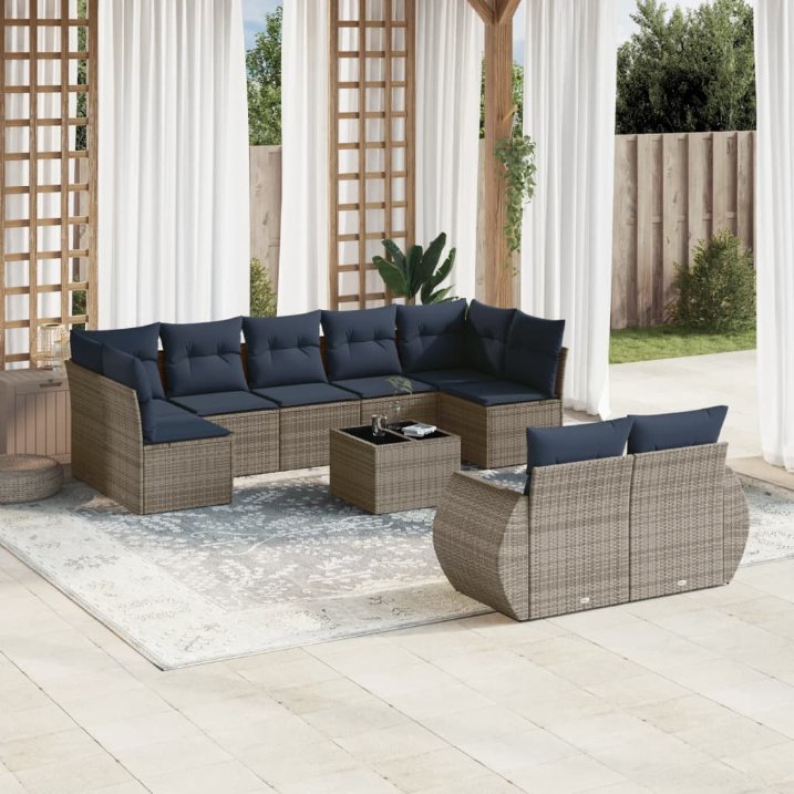 10-teiliges Gartensofa-Set mit Kissen, grau, Polyrattan 10-teiliges Gartensofa-Set mit Kissen, grau, Polyrattan