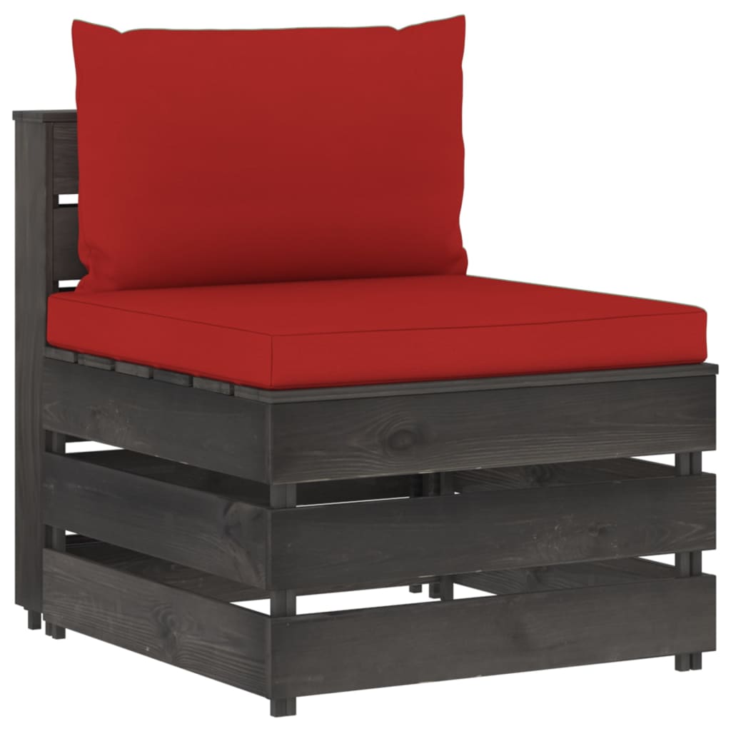 Modulares Mittelsofa mit Kissen Grau Imprägniertes Holz Modulares Mittelsofa mit Kissen Grau Imprägniertes Holz