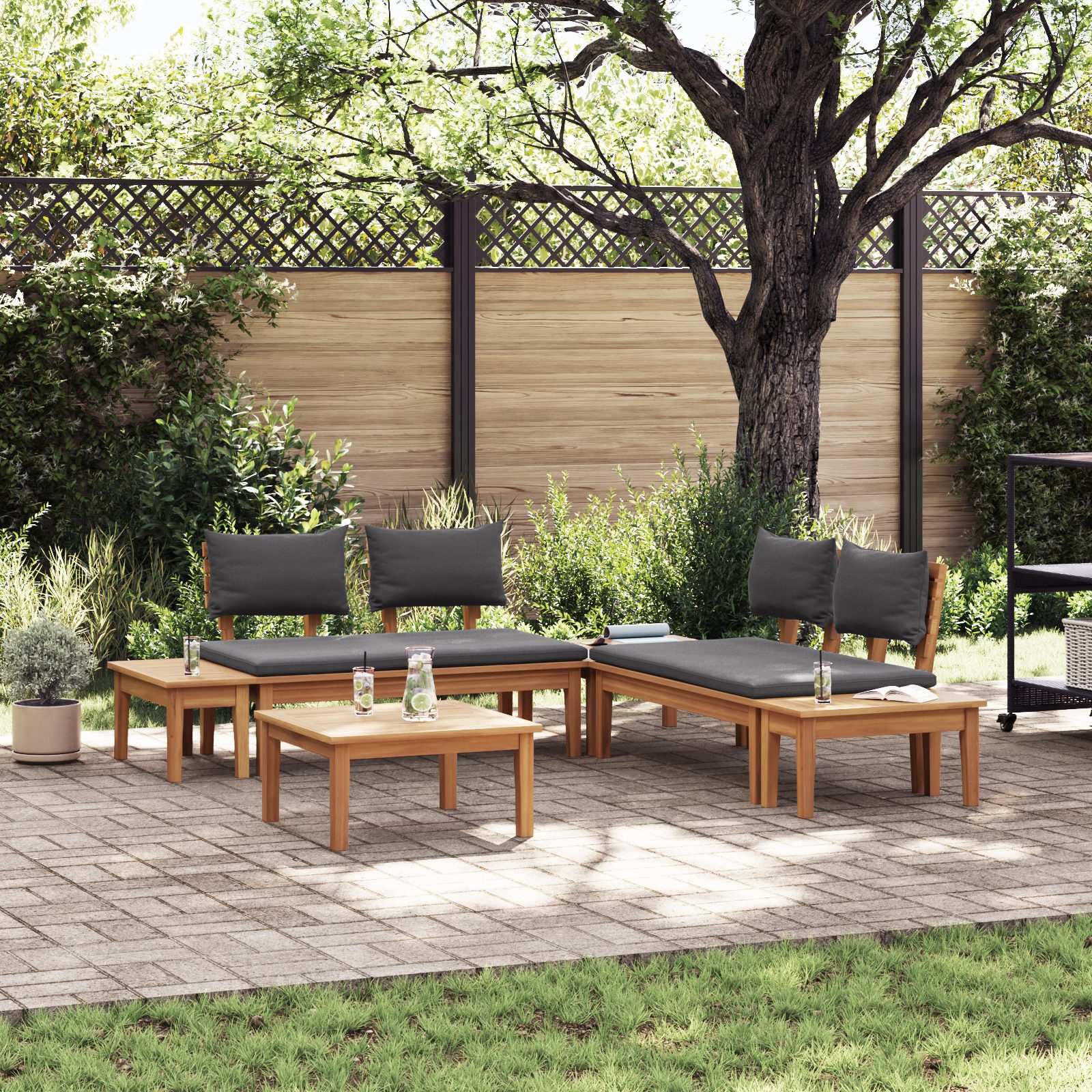 Gartenbänke Set 3 pcs Braun und Dunkelgrau und Braun Mittel S
