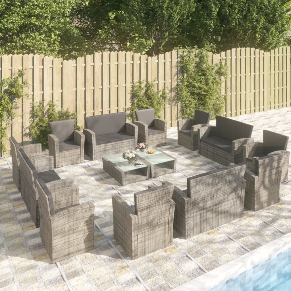 16-tlg. Garten-Lounge-Set mit Kissen Poly-Rattan Grau 16-tlg. Garten-Lounge-Set mit Kissen Poly-Rattan Grau