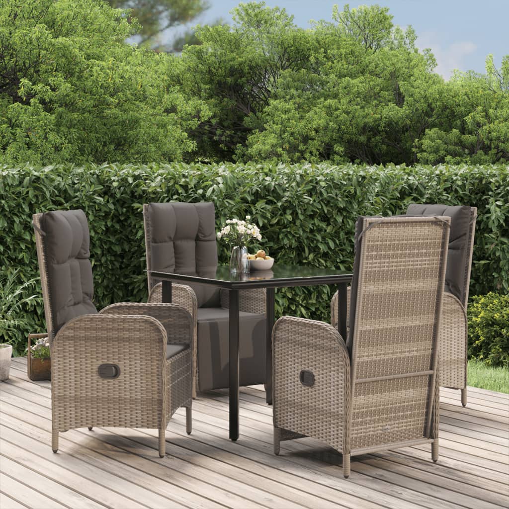 5-tlg. Garten-Essgruppe mit Kissen Schwarz und Grau Poly Rattan 5-tlg. Garten-Essgruppe mit Kissen Schwarz und Grau Poly Rattan