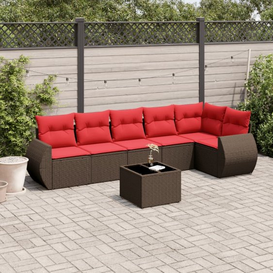 7-teiliges Gartensofa-Set mit Kissen, braun, Polyrattan 7-teiliges Gartensofa-Set mit Kissen, braun, Polyrattan
