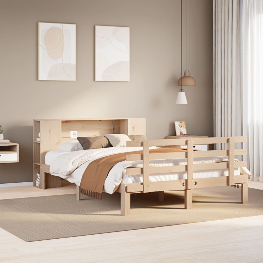 Massivholzbett mit Regal ohne Matratze 135x190 cm Kiefer